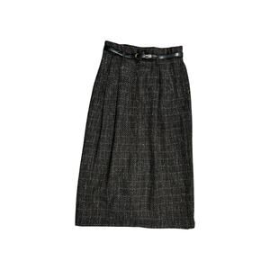 Vintage Tweed Belted Wool Pencil Skirt Women Size 12 David N.